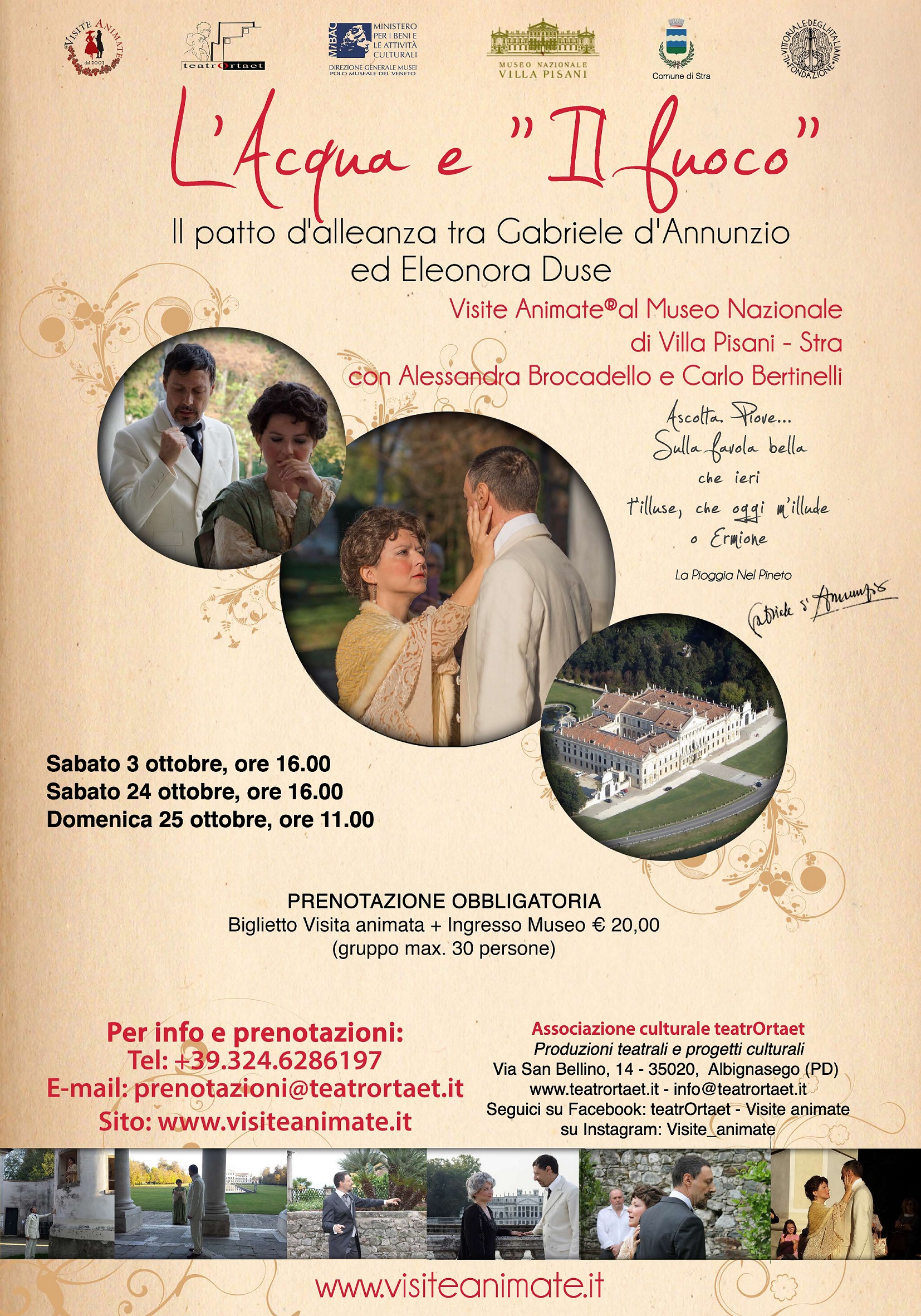 L'Acqua e Il fuoco. Il patto d'alleanza tra Gabriele d'Annunzio ed Eleonora Duse | Visite animate al Museo nazionale di Villa Pisani a Stra